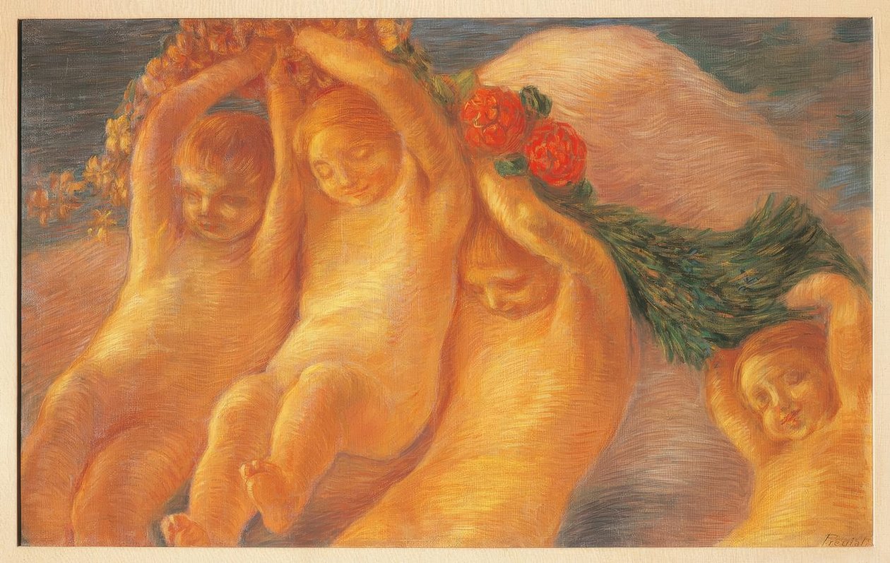 Putti med en krans, 1906-1908, af Gaetano Previati