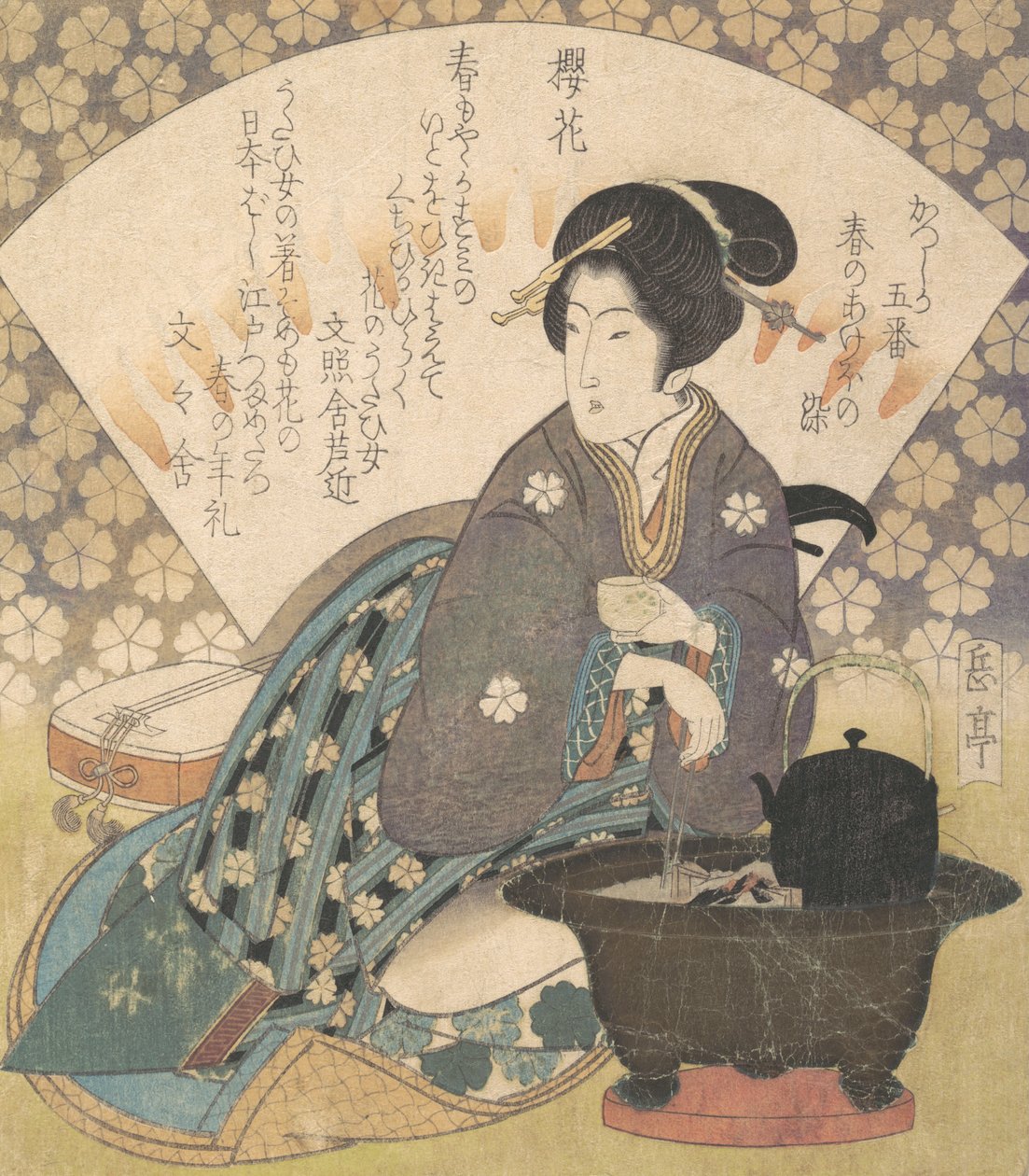 Courtesane drikker te, ca. 1830. af Gakutei