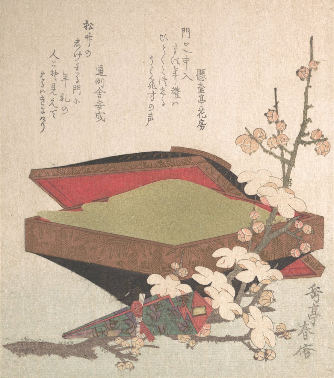 Blommeblomster og kagekasse, 1819. af Gakutei