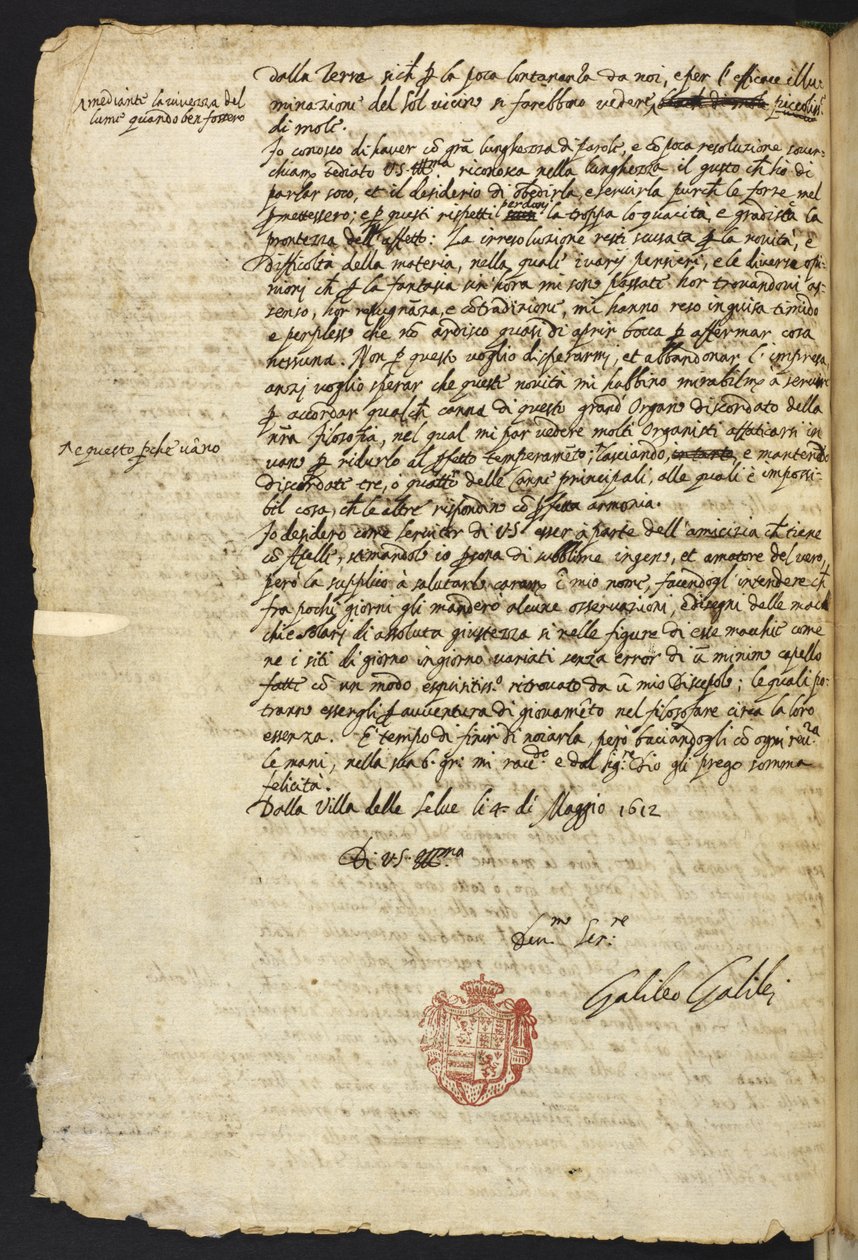 Egerton MS 48 f.10 Brev af Galileo Galilei