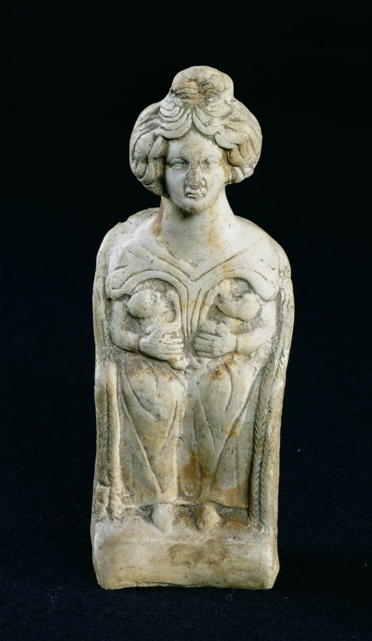 Statuette af en modergudinde, der ammer to børn (hvid terracotta) af Gallo Roman