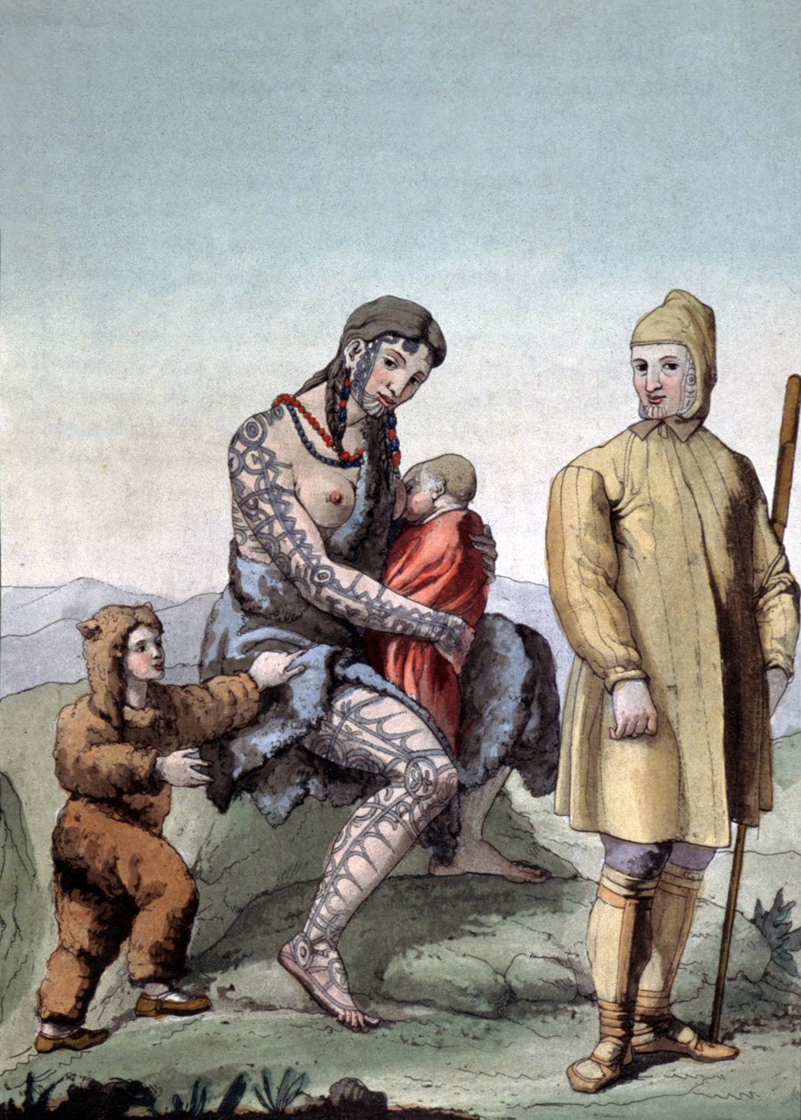 Chukchi-familie, ca. 1810 (kobberstik) af Gallo Gallina