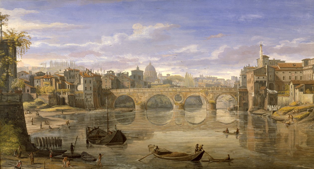 Ponte Sisto, Rom (tempera på papir) af Gaspar van Wittel