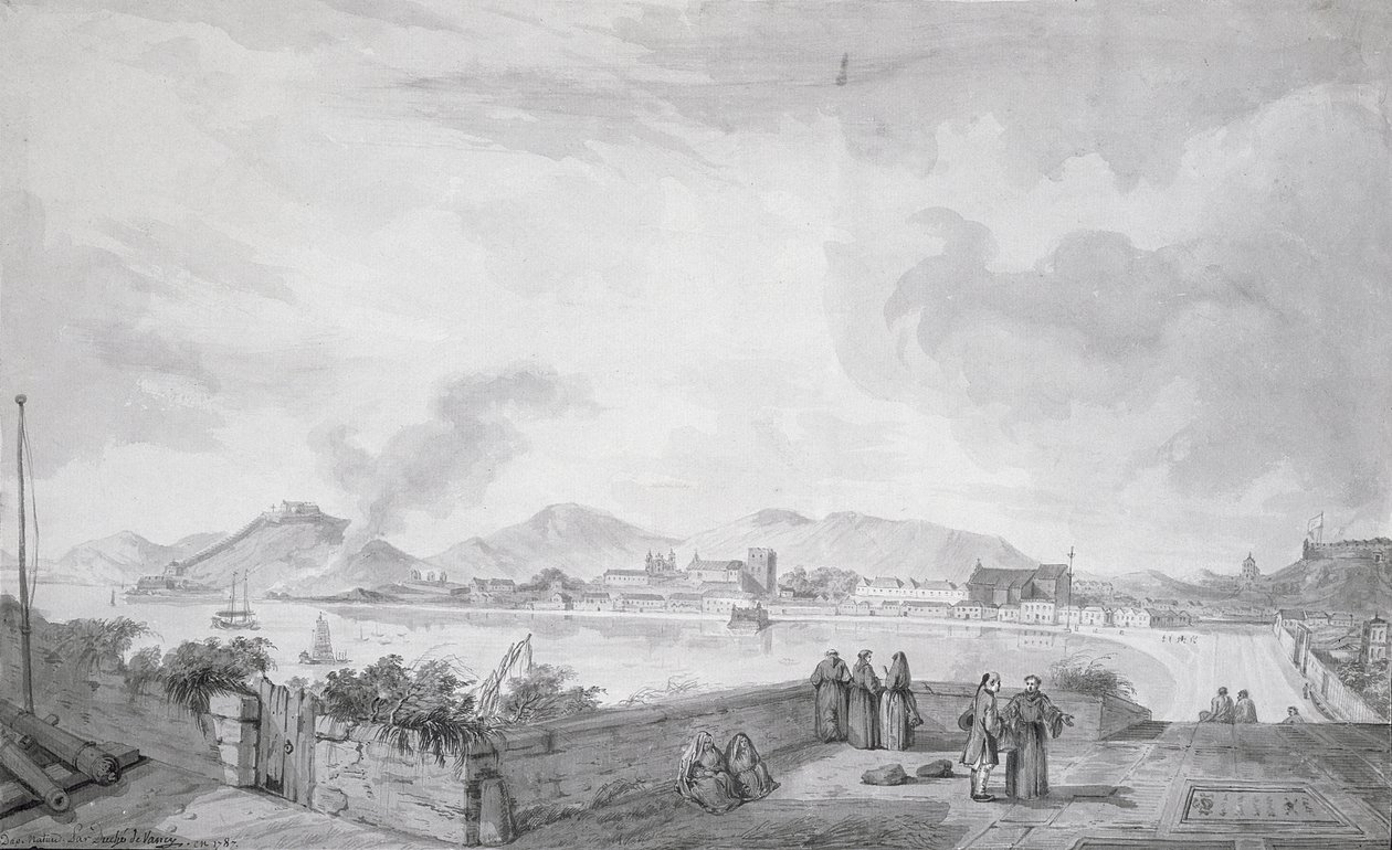 Udsigt over Macao, 1787 (wc og blæk på papir) af Gaspard Duche de Vancy