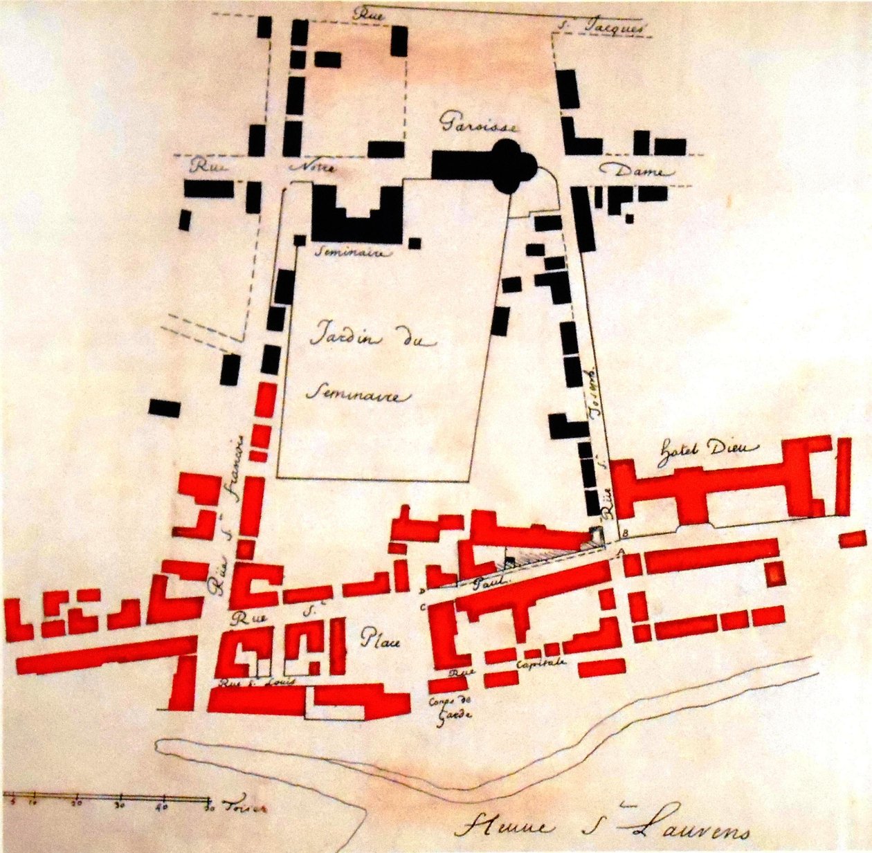 I rødt ødelagde Montreal -området under branden af Gaspard Joseph Chaussegros de Léry