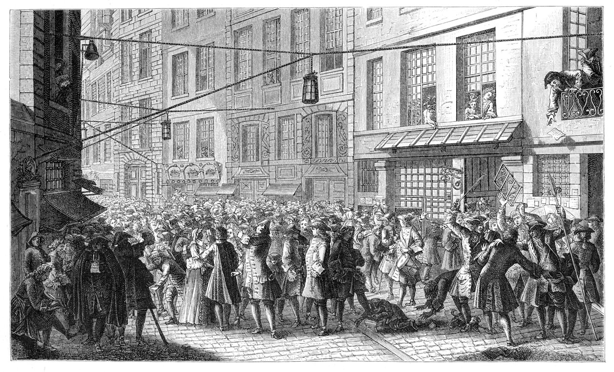Quincampoix Street, Paris, 1718, 1885. af Gaspard Duchange