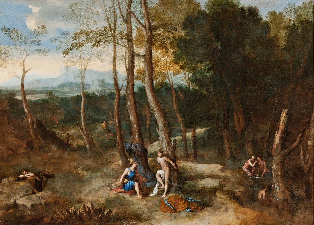 Aminta er ved at redde Silvia af Gaspard Dughet