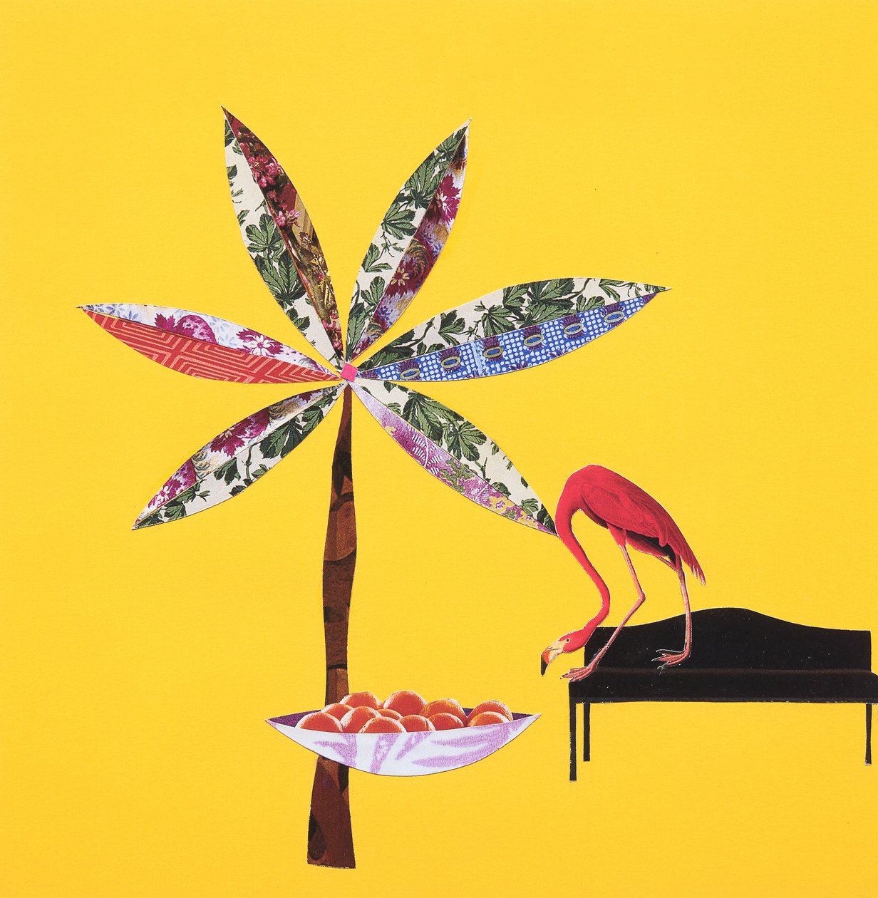 Flamingo med appelsiner (collage) af Genevieve French
