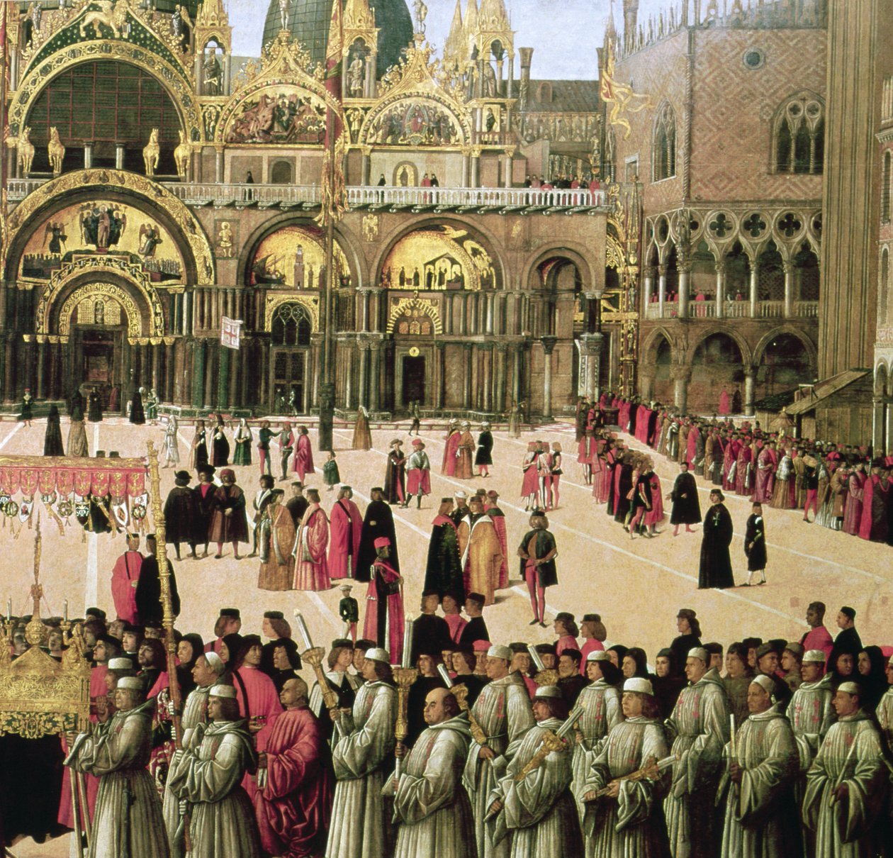 Procession på Markuspladsen, 1496 olie på lærred detalje af 59423 af Gentile Bellini