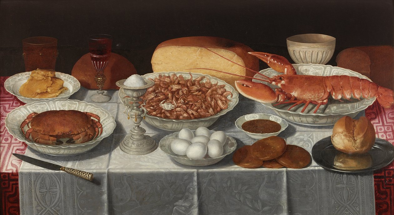 Stilleben med skaldyr og æg af Georg Flegel