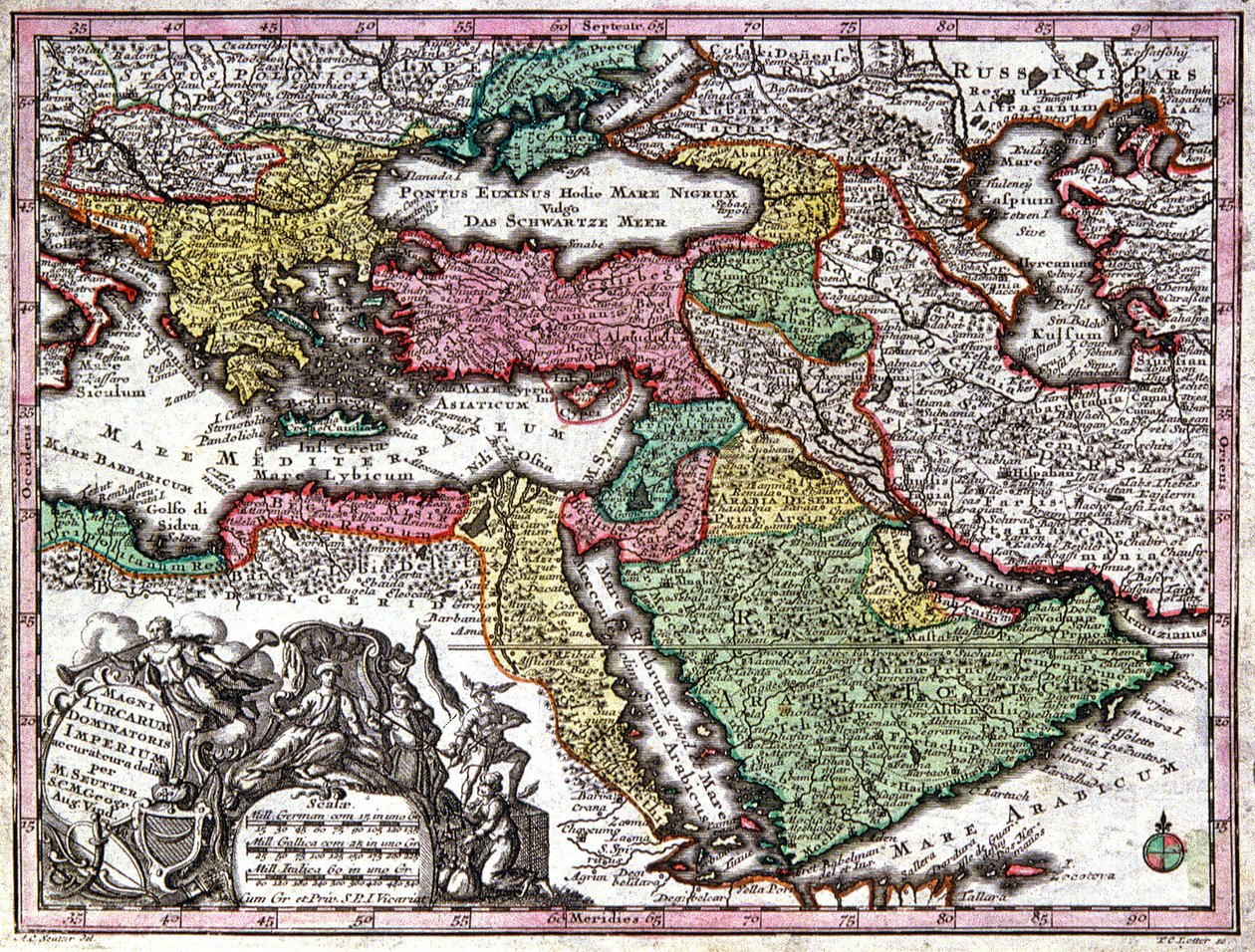 Kort over det osmanniske imperium af Georg Matthäus Seutter
