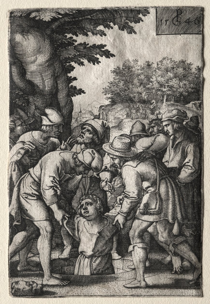 Joseph sænket ned i en brønd, 1546. af Georg Pencz
