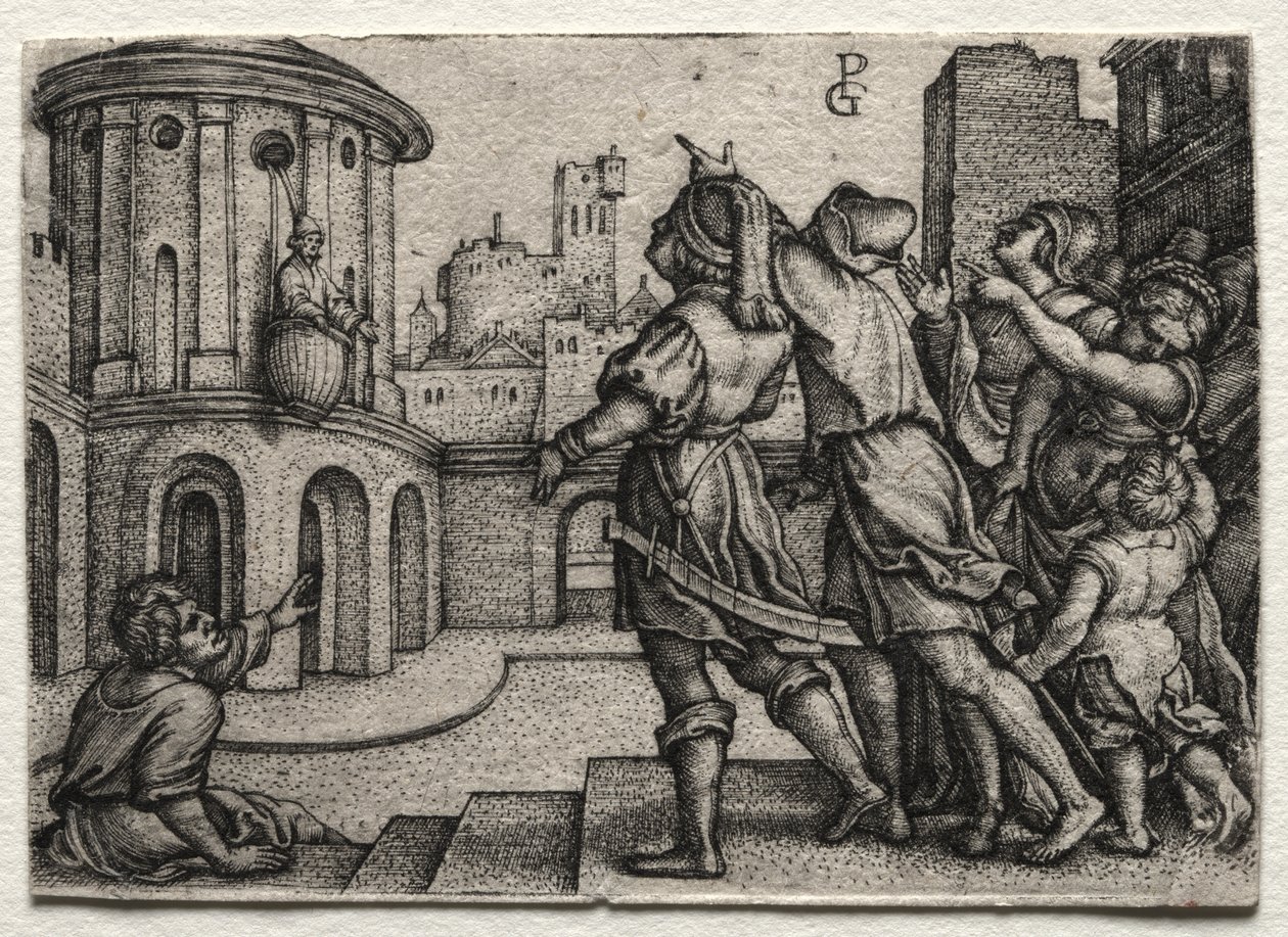 Virgil hængende i en kurv af Georg Pencz