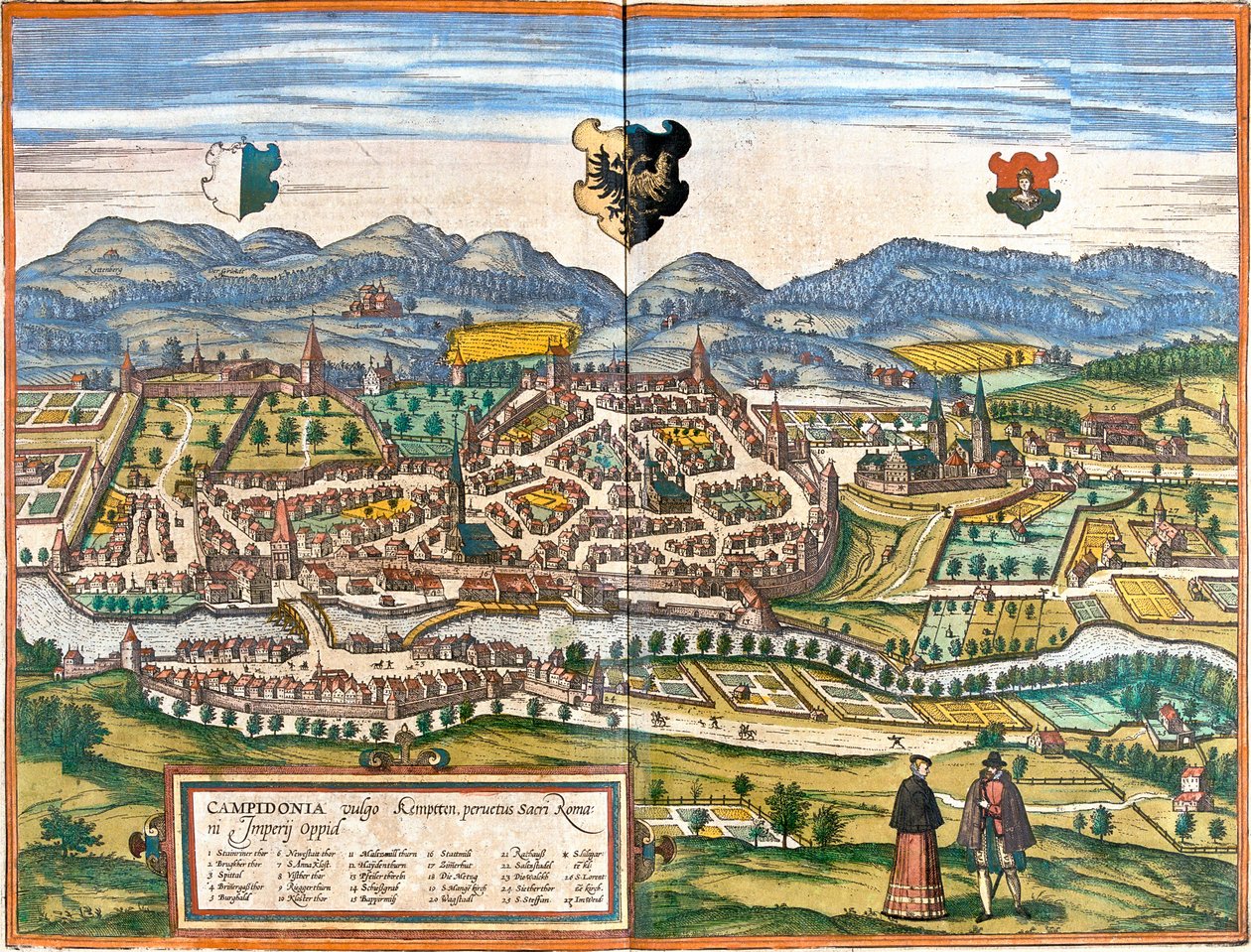 Kempten, Tyskland af Georg and Hogenberg Franz (1535 90) Braun