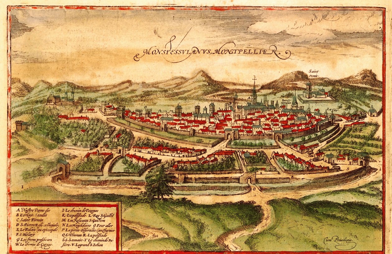 Montpellier, Frankrig af Georg and Hogenberg Franz (1535 90) Braun