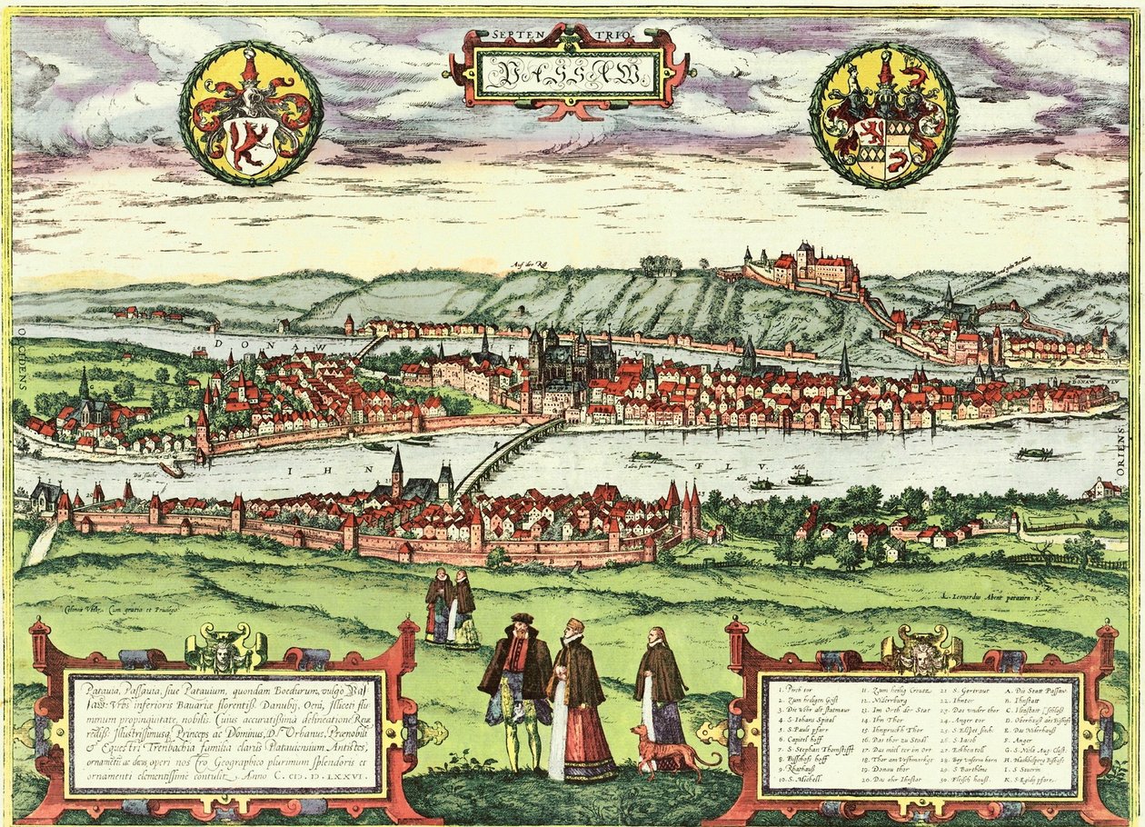 Passau, Tyskland af Georg and Hogenberg Franz (1535 90) Braun