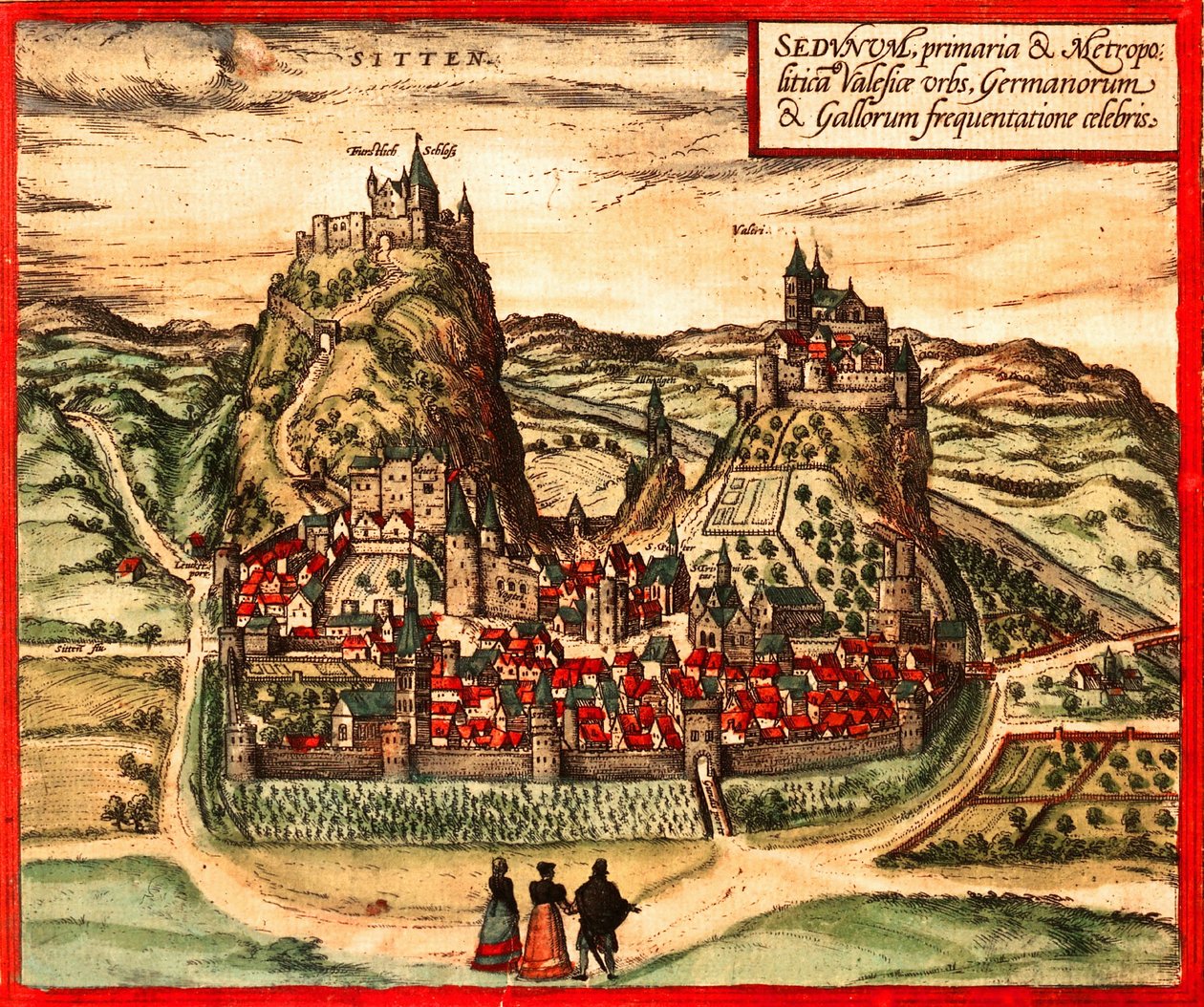 Sion, Schweiz af Georg and Hogenberg Franz (1535 90) Braun