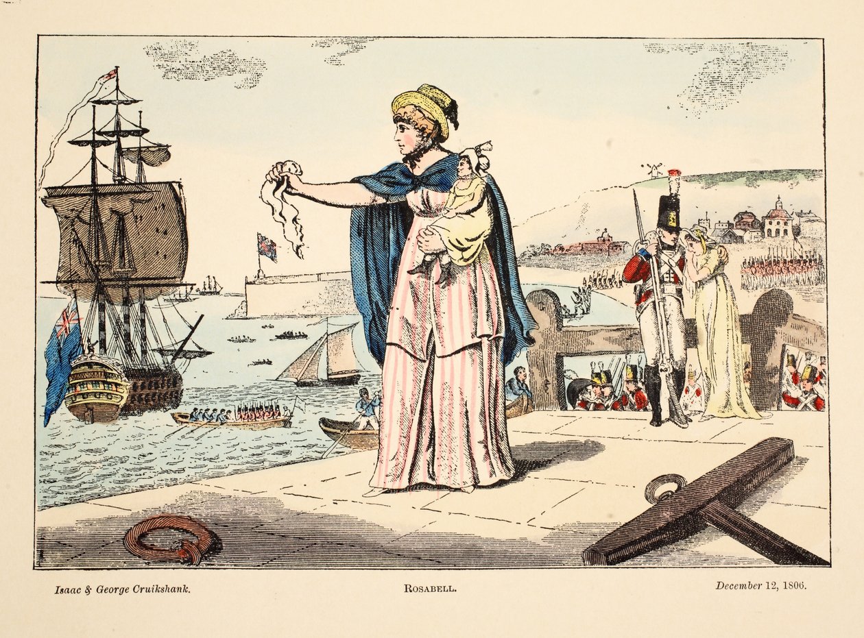 Rosabell, pub. 1806 (håndfarvet gravering) af Isaac, Robert and George Cruikshank