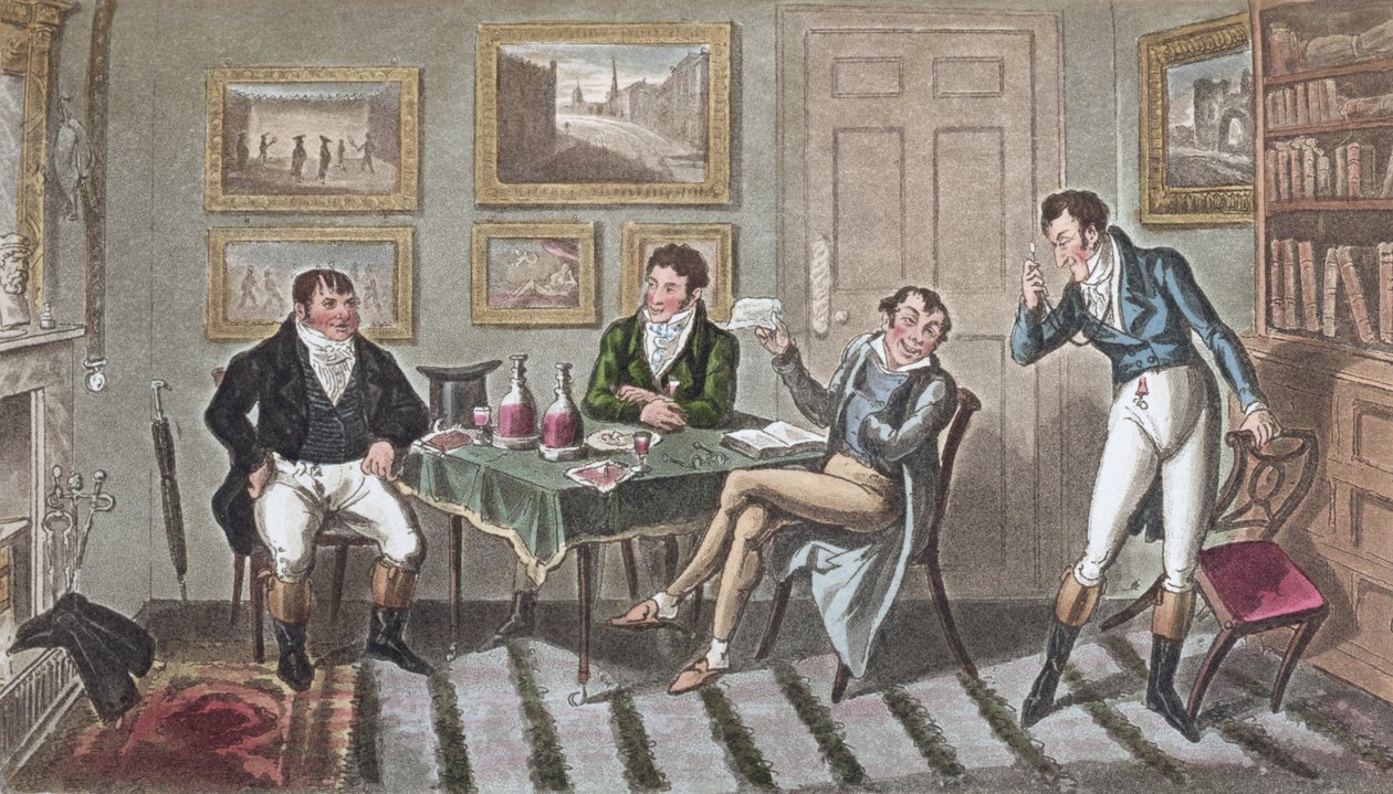 Tom og Jerry på The Albany, 1822 (akvatint) af Isaac, Robert and George Cruikshank