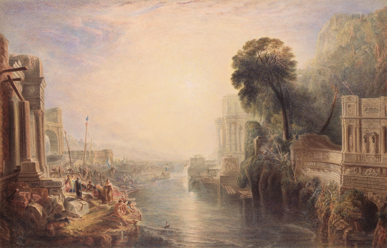 Ruinerne af det antikke Rom, ca. 1820 (wc og gummi arabicum på papir) af George Barret