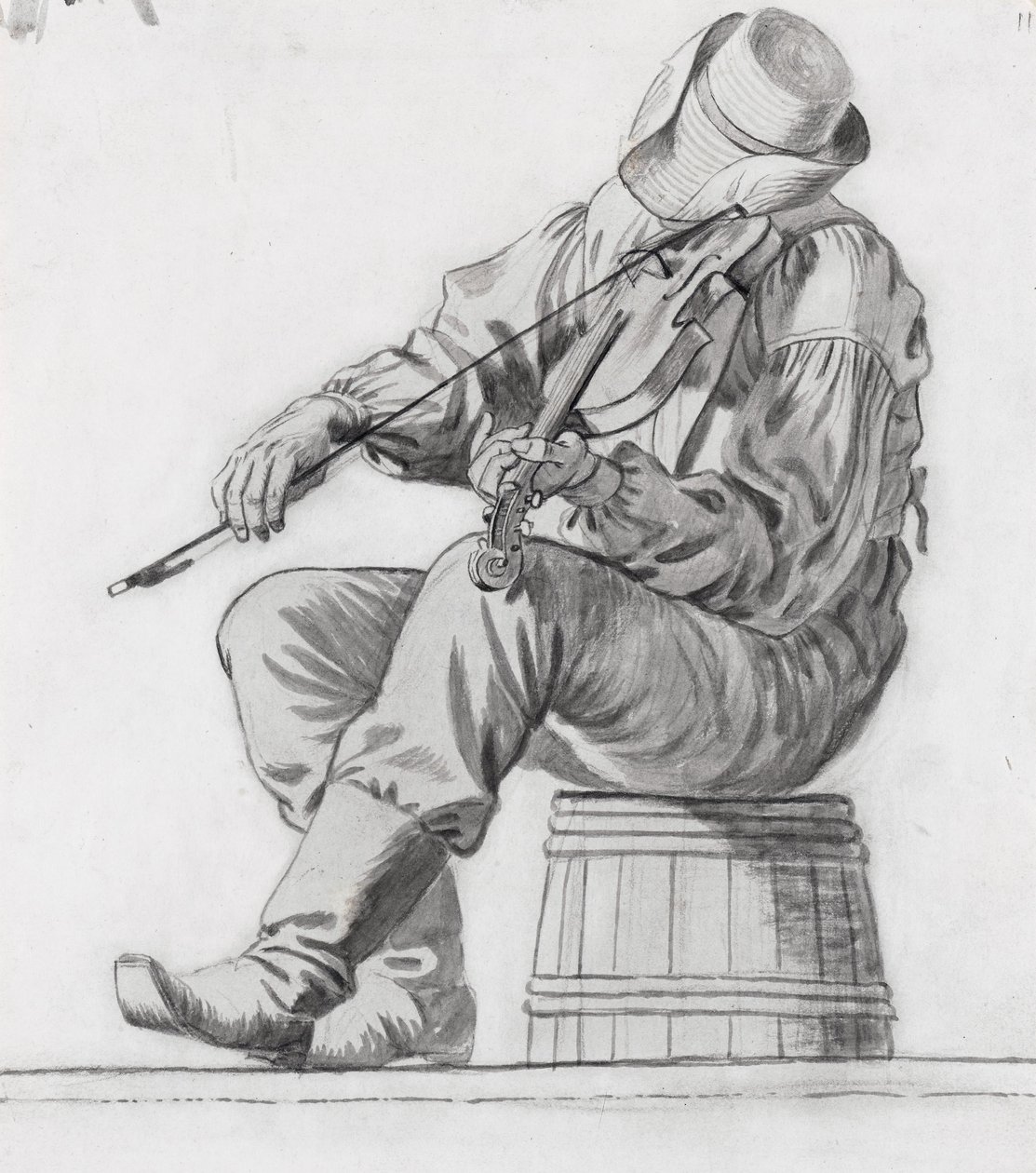 Fiddler (studie for The Jolly Flatboatmen) (recto) af George Caleb Bingham