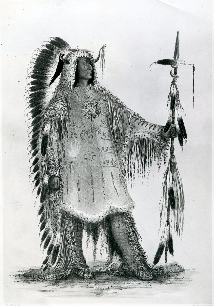 Mato-Tope, anden høvding for Mandan-folket, ca. 1833 (bw litho) af George Catlin