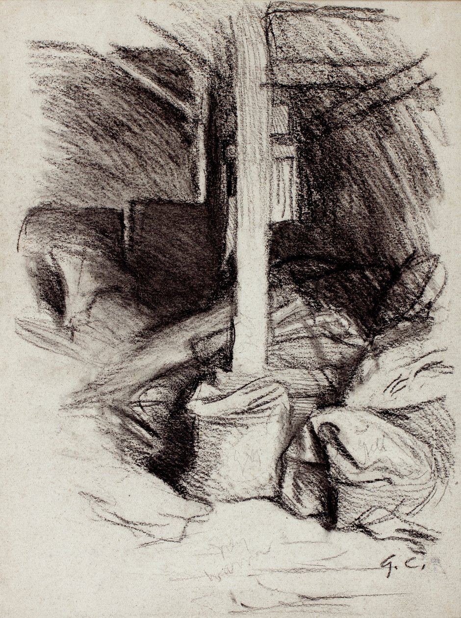 Staldinteriør (kul på papir) af George Clausen