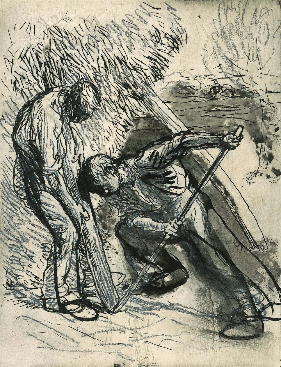 Propping the Rick, ca. 1900 (blyant, pen og blæk over en prøveætsning) af George Clausen