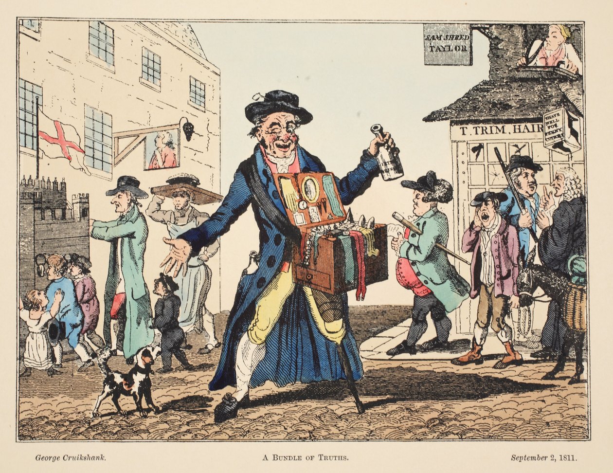 En pakke af sandheder, 1811 (håndkoloreret stik) af George Cruikshank