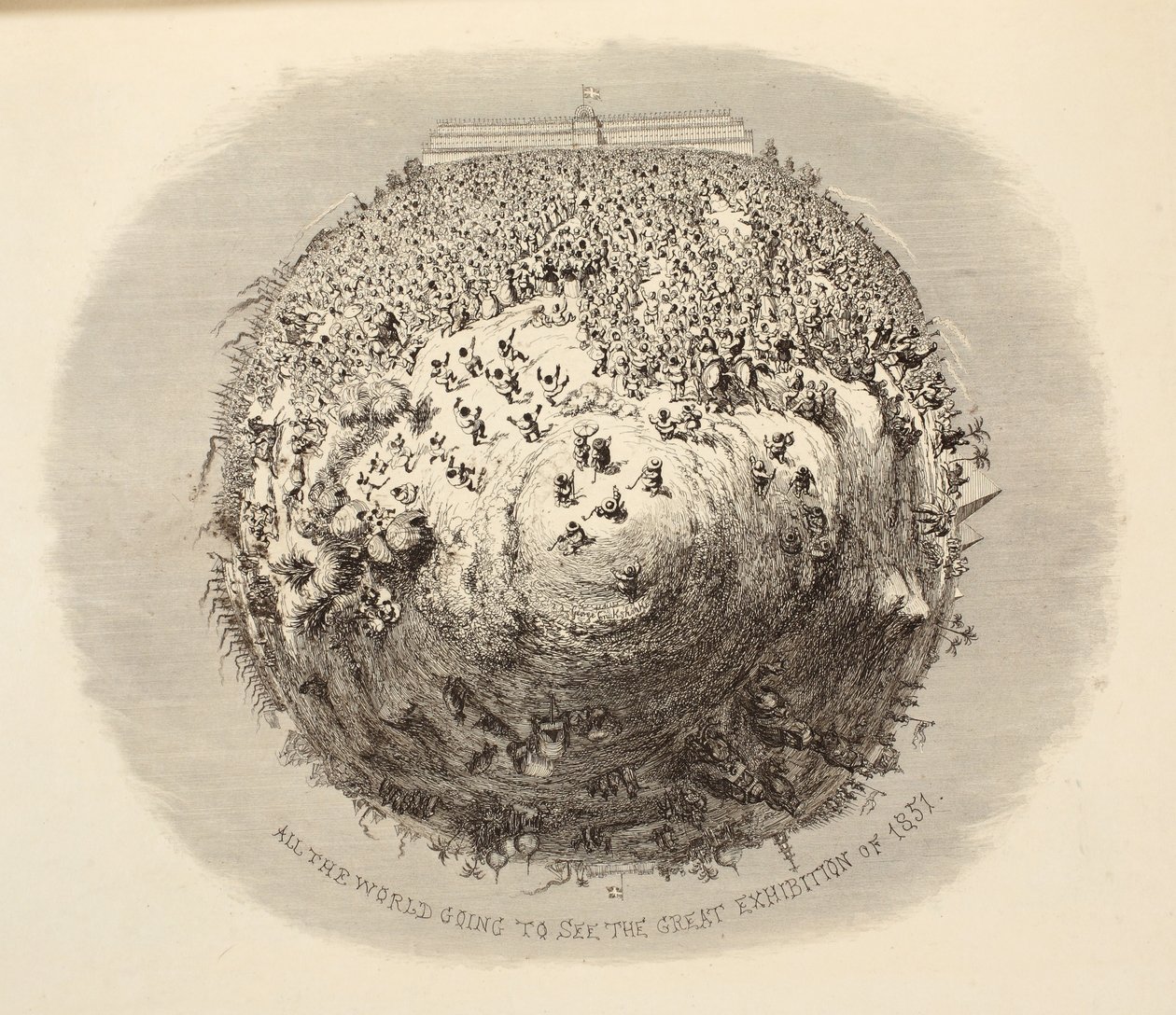 All The World Going To See The Great Exhibition of 1851, fra 1851 eller The Adventures of Mr & Mrs Sandboys og familie, der kom op til London for at hygge sig og se den store udstilling, pub. 185 af George Cruikshank