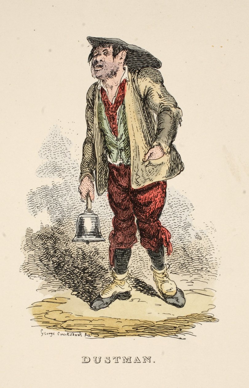 Dustman, fra The Gentlemans Pocket Magazine, pub. 1827 (håndfarvet gravering) af George Cruikshank