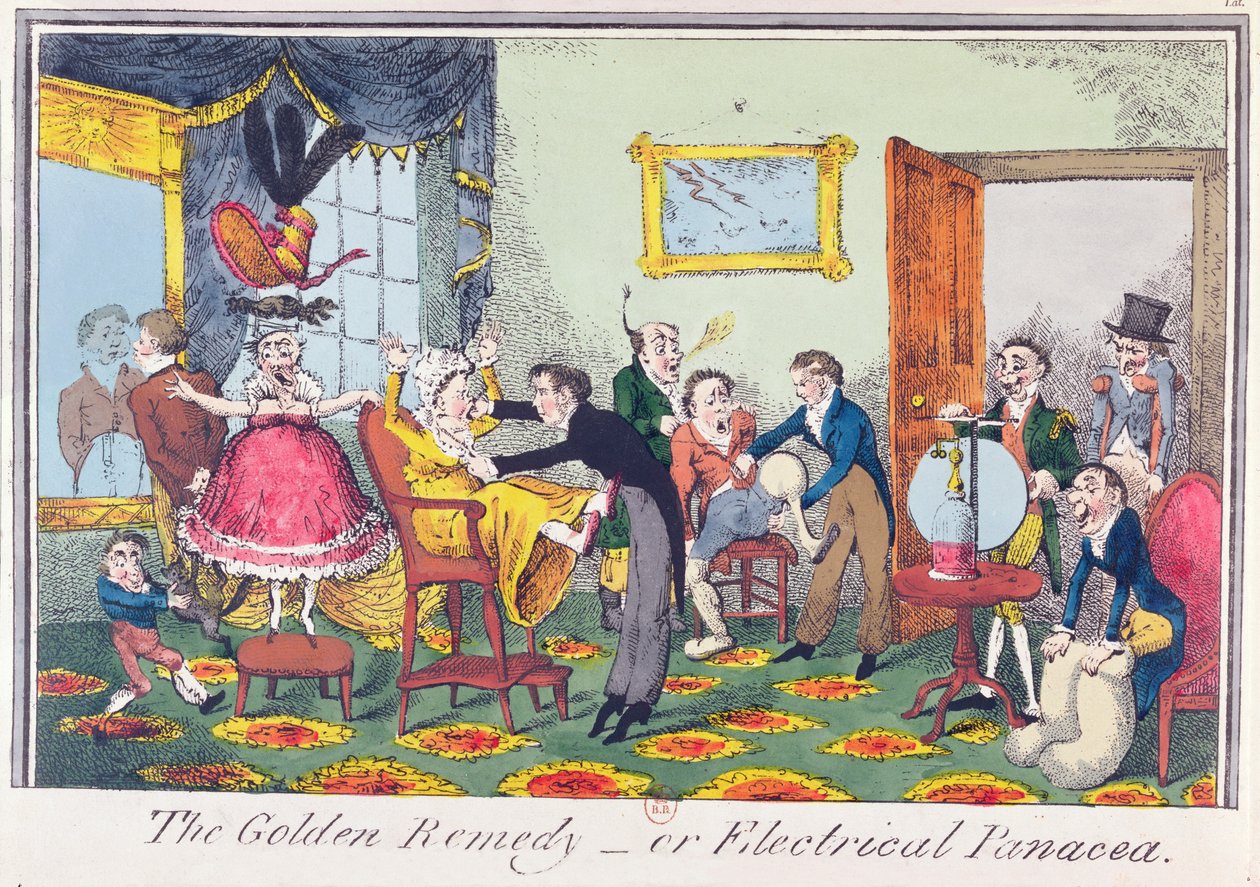 The Golden Remedy or Electrical Panacea, 1818 (farvet radering) af George Cruikshank