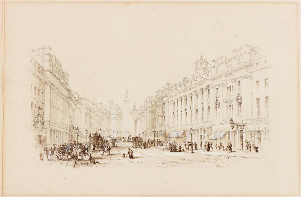 Grey Street, Newcastle (farve på papir) af George Finlay Robinson
