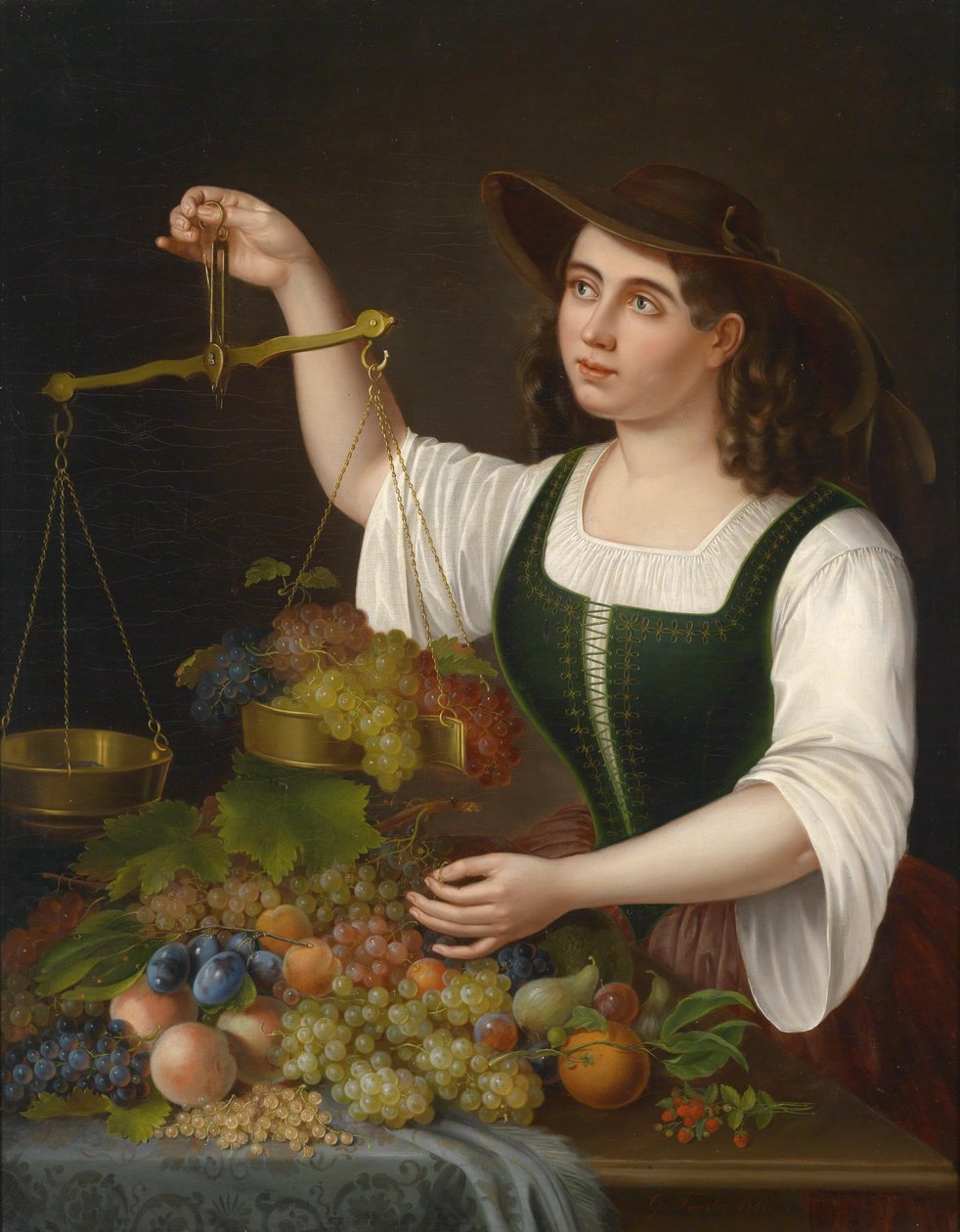 En ung markedskvinde, der vejer frugt af George Forster