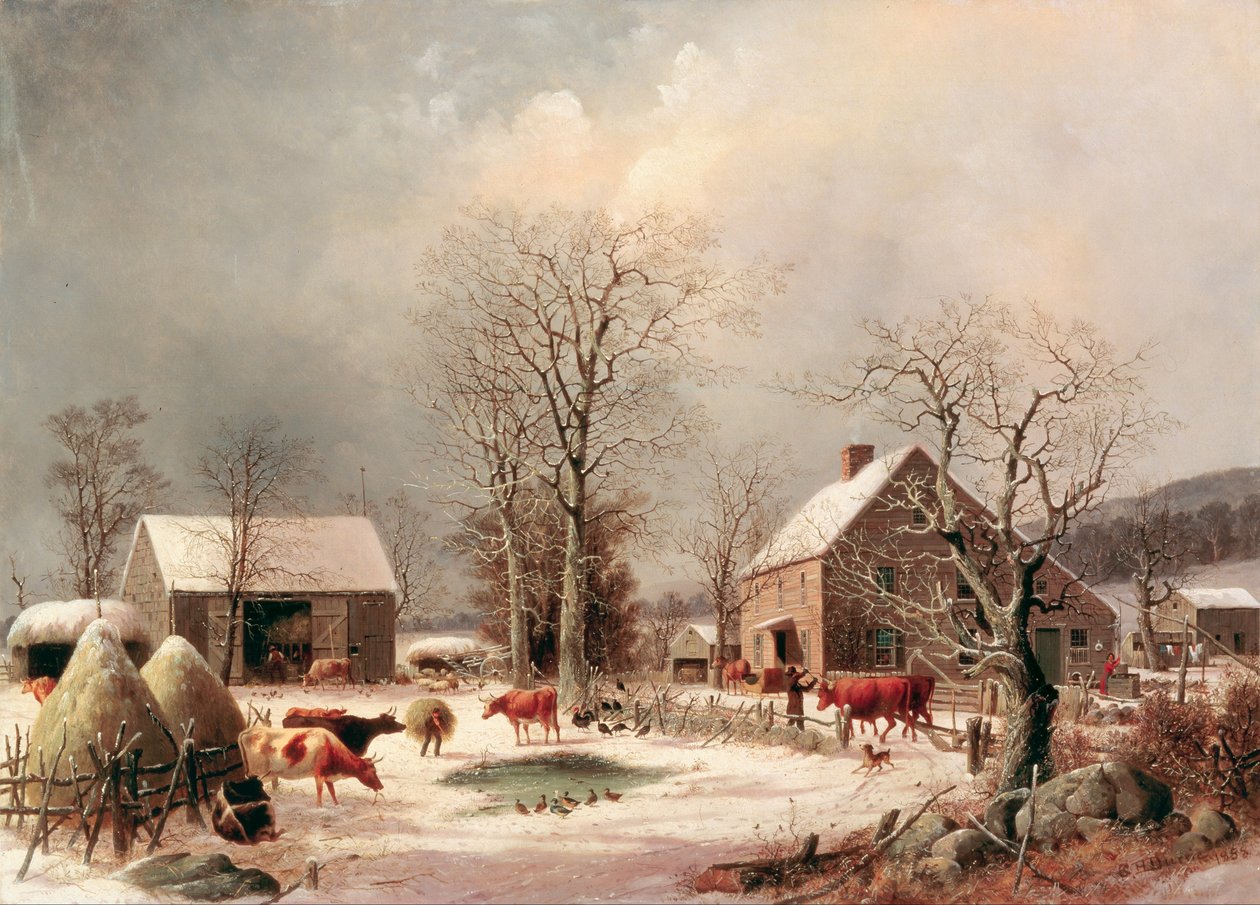 Gårdsplads om vinteren af George Henry Durrie