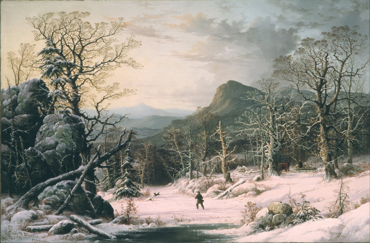 Jæger i vintertræ af George Henry Durrie