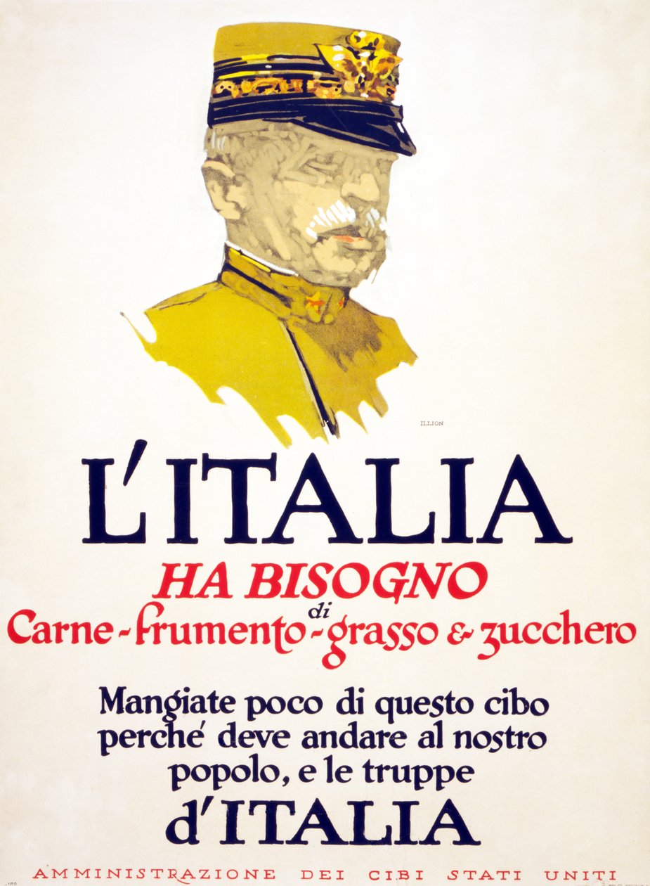 Italien har brug for kød, hvede, fedt og sukker, 1917 af George Illian