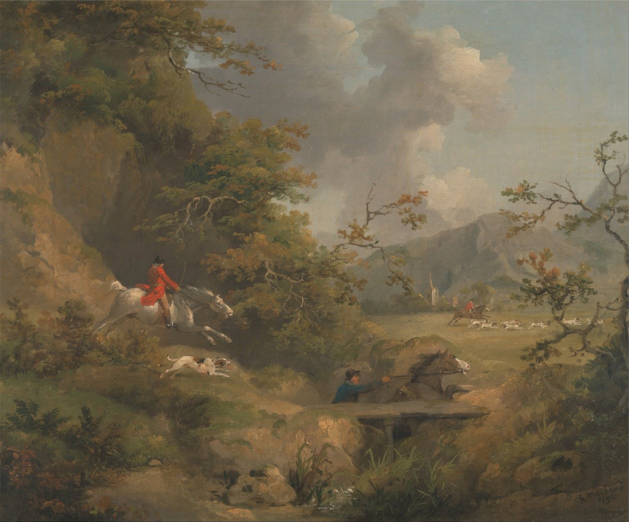 Foxhunting i bakket land af George Morland