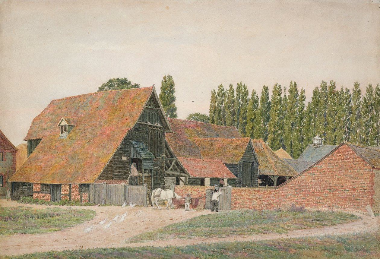 Farm Buildings, Dorchester, Oxfordshire (wc over blyant på papir) af George Price Boyce