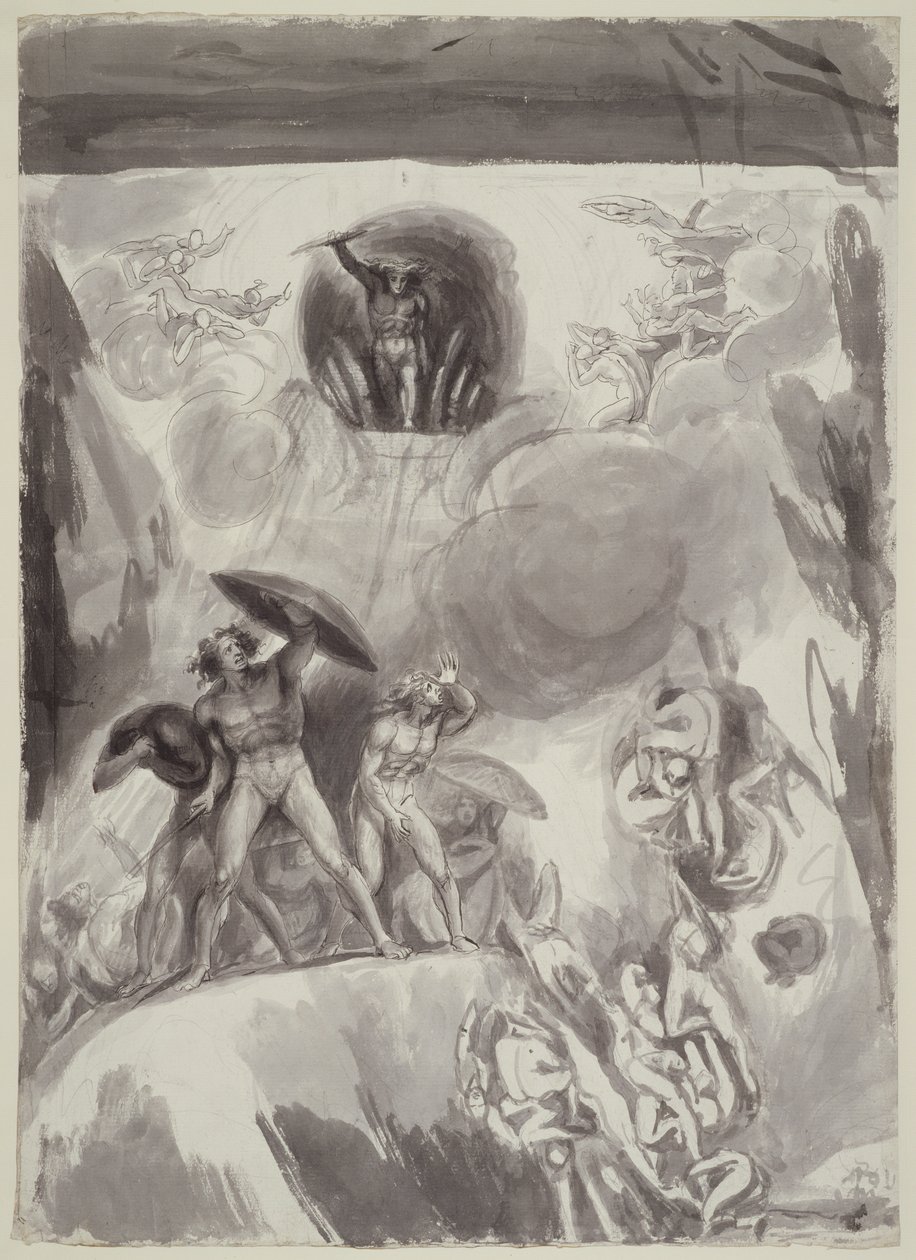 Fall of the Rebel Angels, 1790 (pen og blæk med wc over blyant på papir) af George Romney