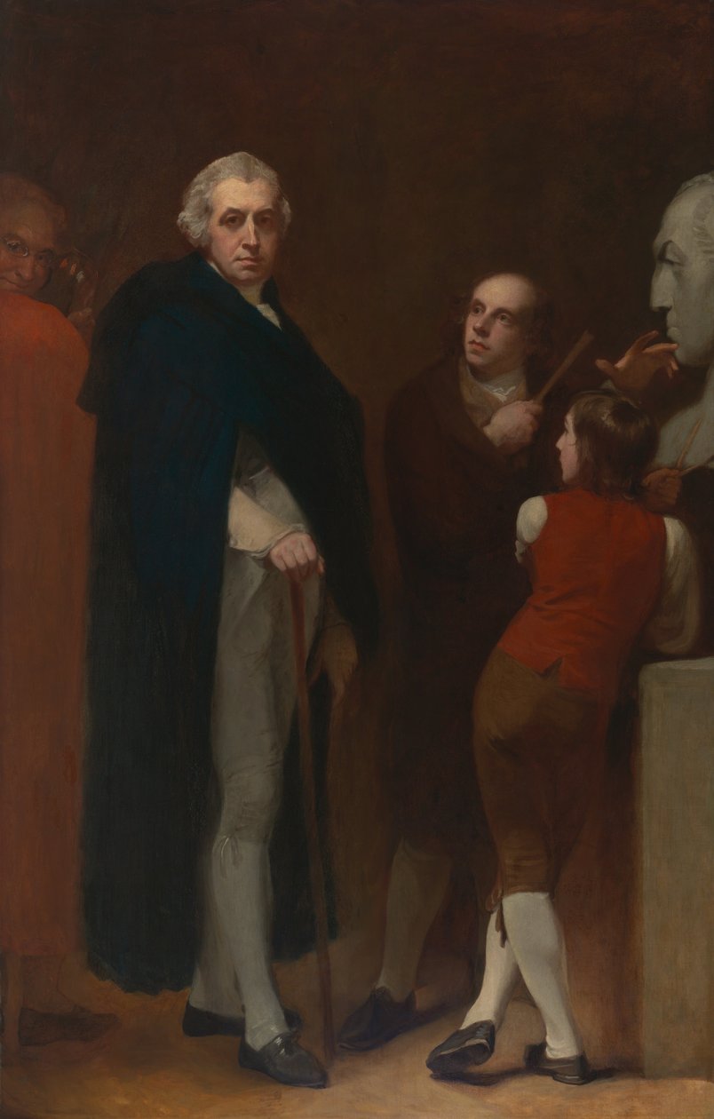 John Flaxman Modelling the Bust of William Hayley af George Romney