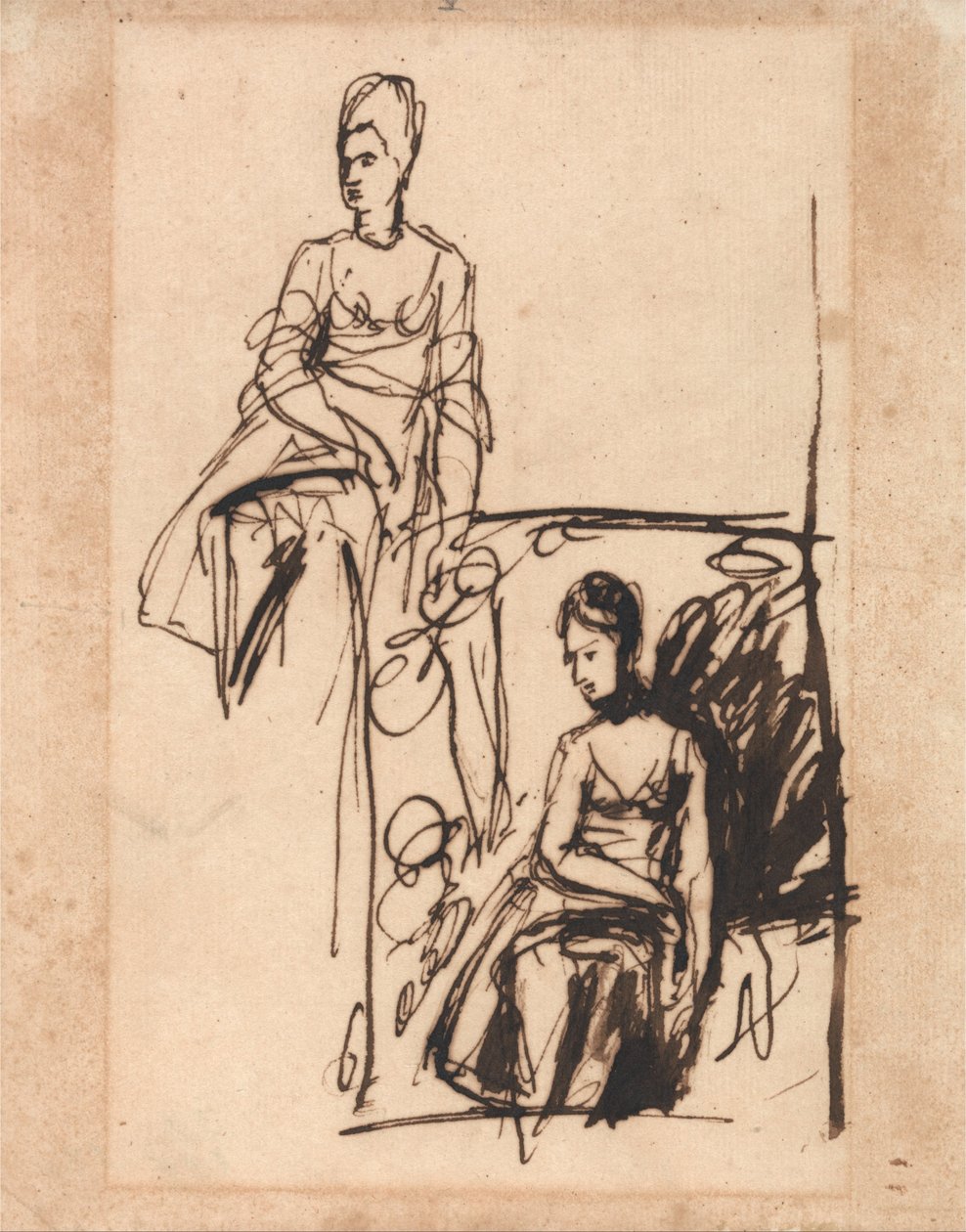 Siddende kvinde, to studier af George Romney