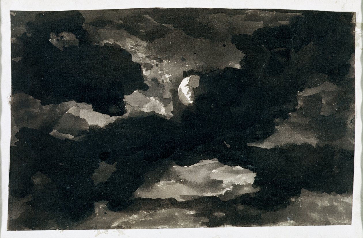 Studie af en skyet månebelyst himmel (sort vask på lagt papir) af George Romney