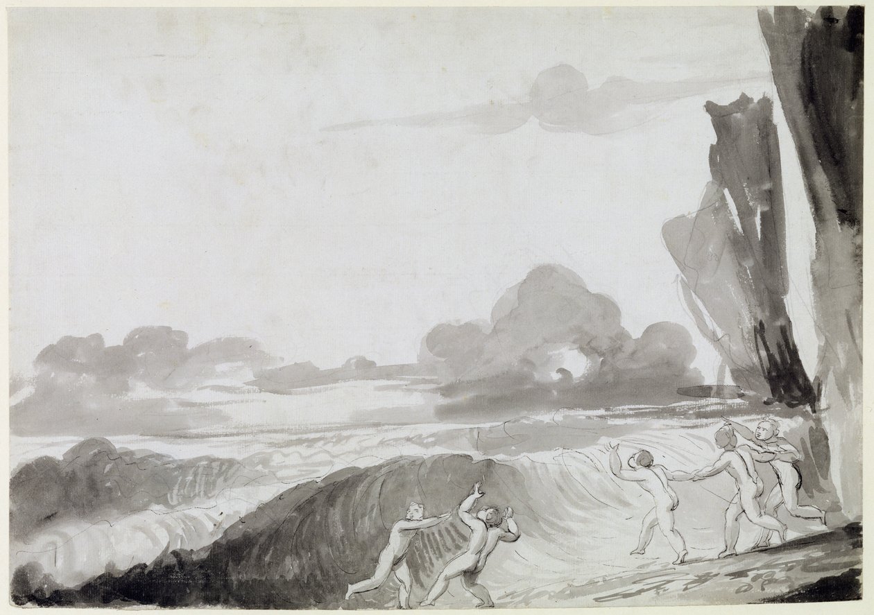 The Wave (pen og blæk og grå vask over grafit på papir) af George Romney