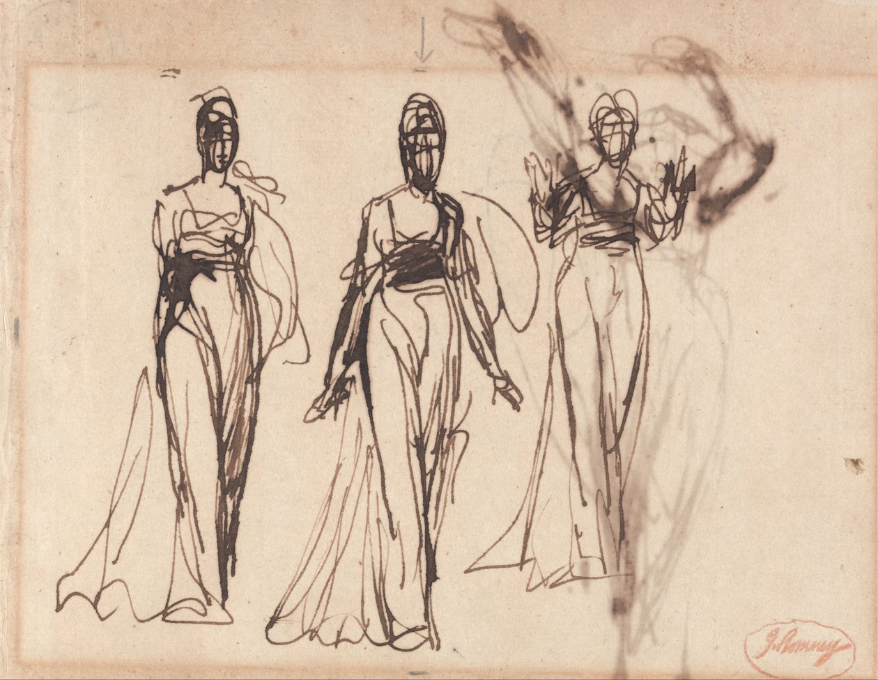 Tre undersøgelser af en stående kvinde, muligvis Lady MacBeth af George Romney
