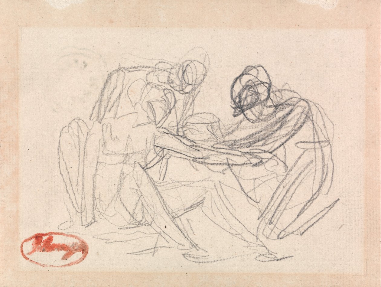 To knælende figurer før en siddende figur af George Romney