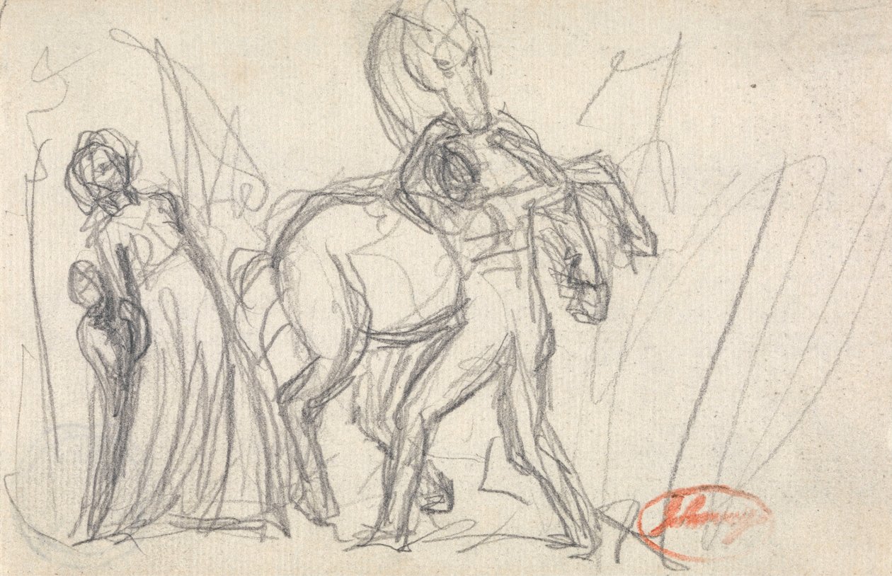 Uidentificeret emne - Kvinde, barn, mand og hest af George Romney