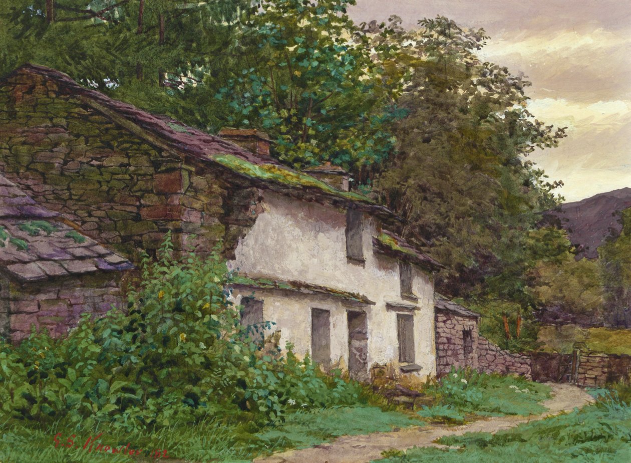 Easedale Cottage, 1882 (gouache og wc på papir) af George Sheridan Knowles