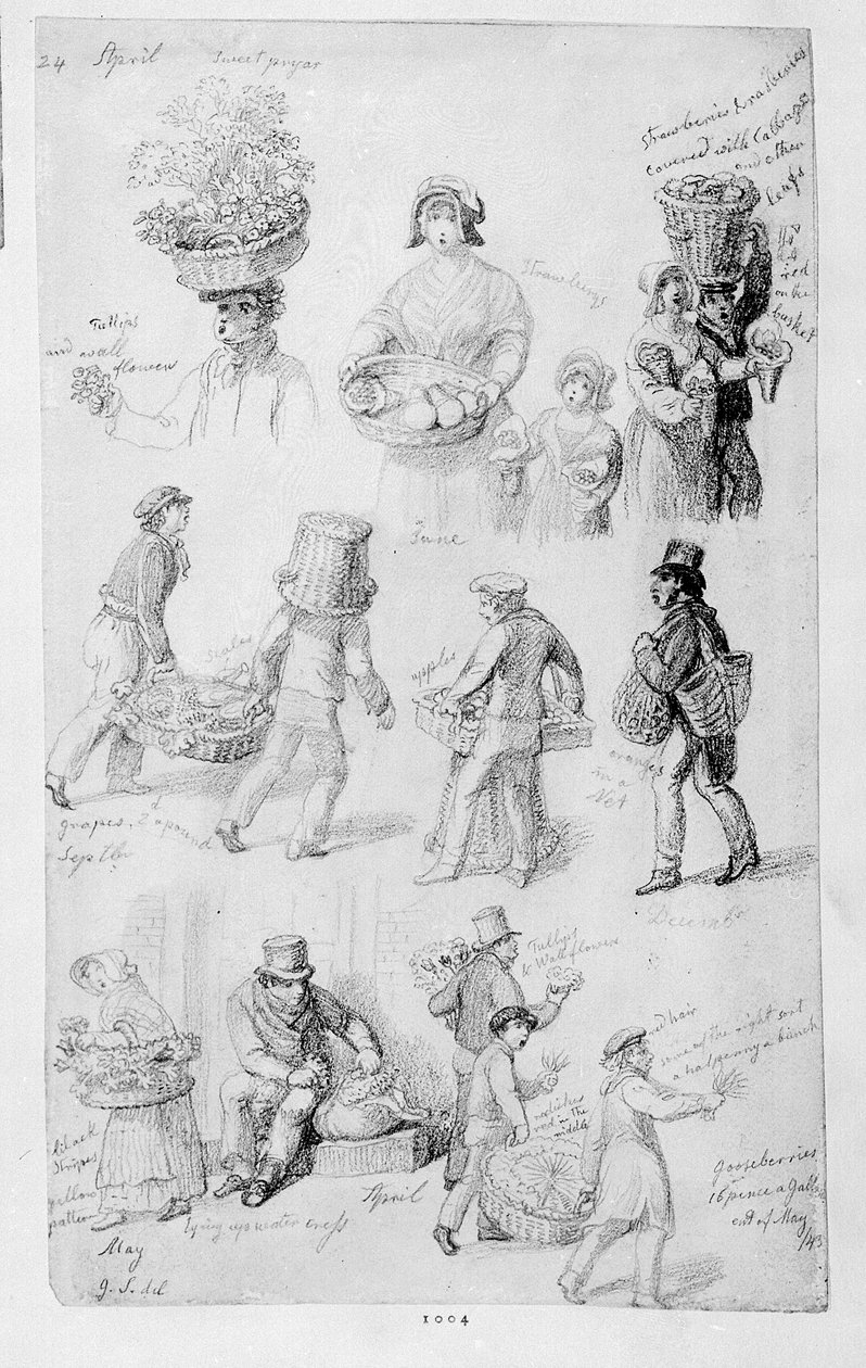 London Street Vendors: The Cries of London, 1843 af George Snr Scharf