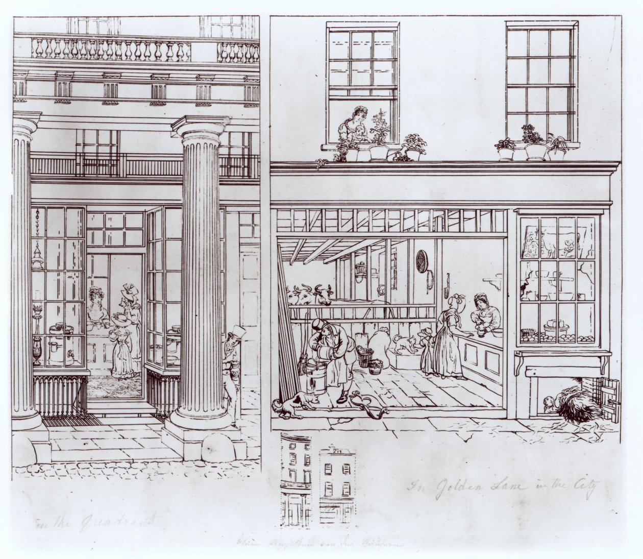 The Quadrant, Regent Street og Golden Lane, London, ca. 1829 (pen på papir) af George Snr Scharf